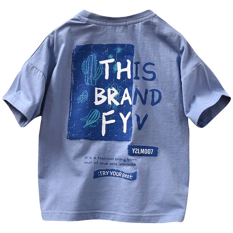 

Футболка для мальчиков, Новинка лета 2022, Свободный Топ с принтом, повседневная детская одежда