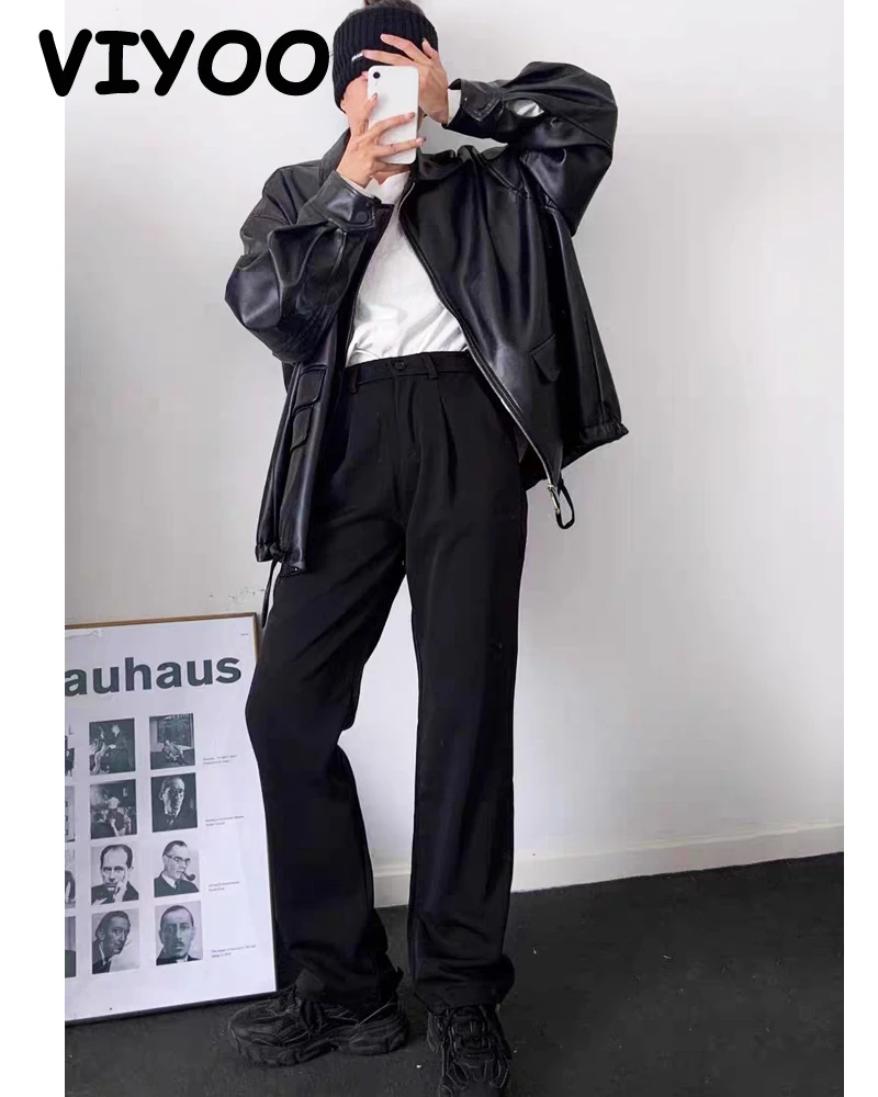 Мужские уличные деловые брюки Y2K белые черные с широкими штанинами в Корейском