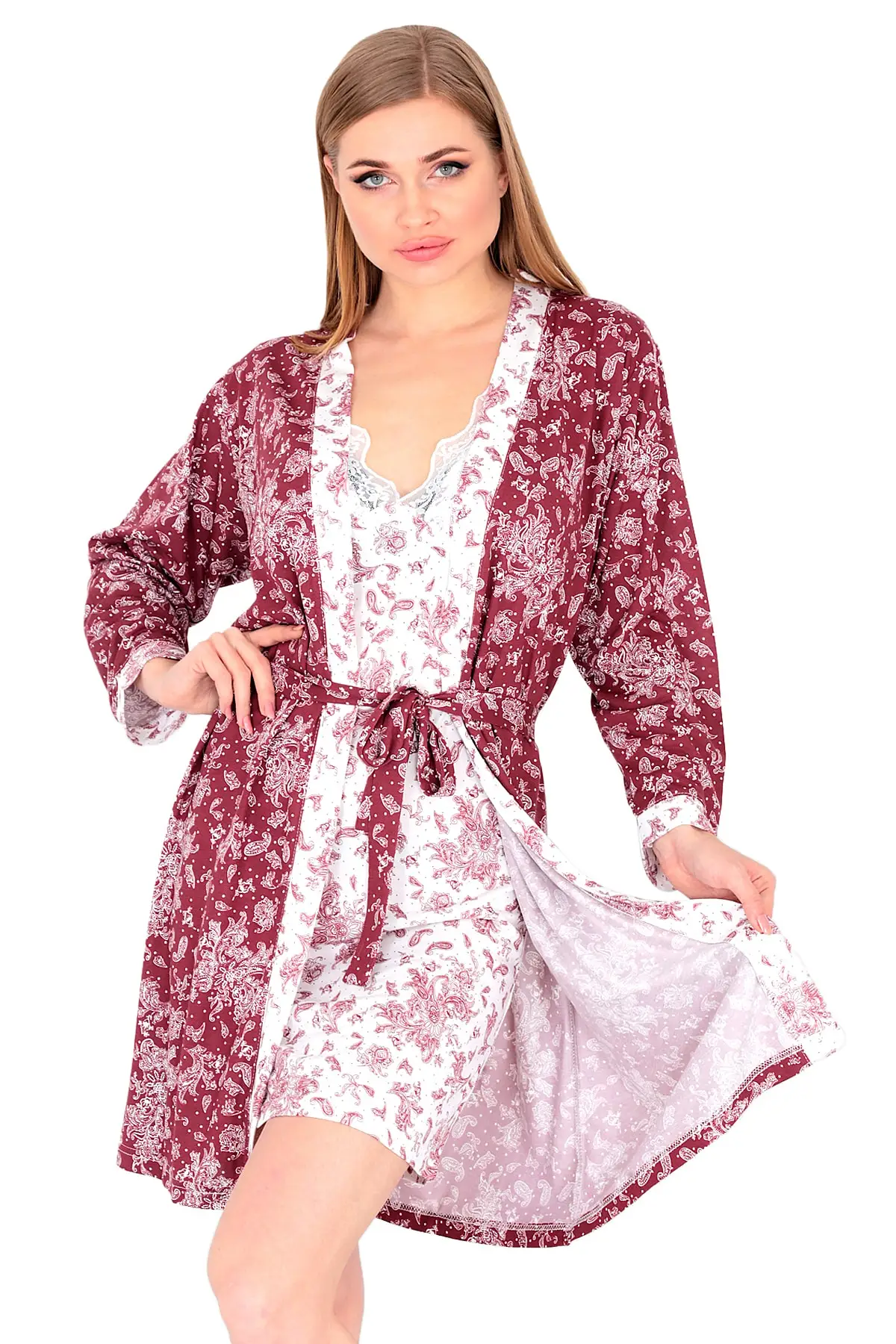 

Dressing Gown 2-Piece Bamboo Fashion Robe Female Bathrobe Sexy Peignoir Kimono Bride Dressing Gown Gown Gown Gown Gown