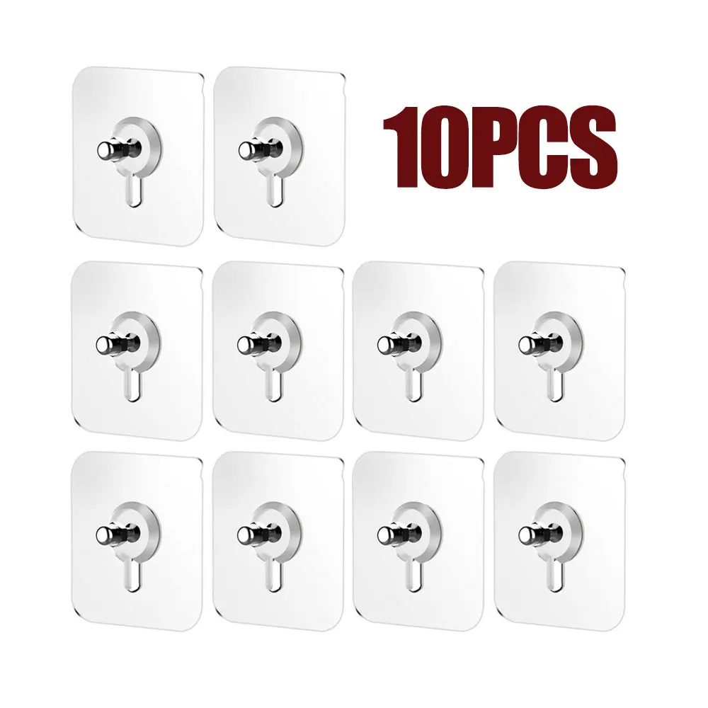 

10pcs Seamless Hook With Screws Furniture Clear Hanger Pads With Screws Non-Trace Hook Kitchen Sticker Hanging Decorations