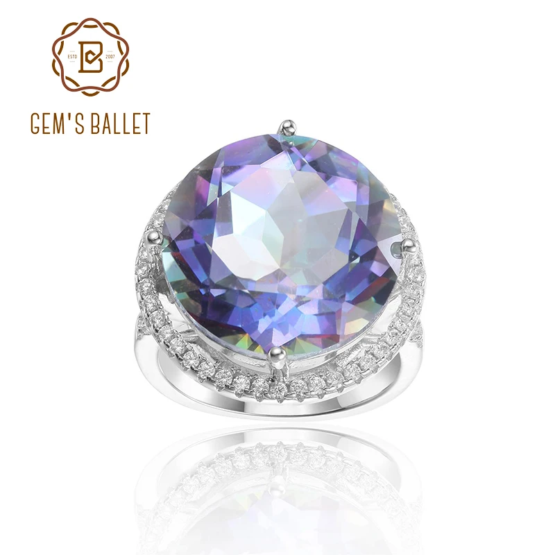 GEM'S BALLET 925 Sterling Silver Gemstone Rings Blueish Mystic Topaz Vintage Cocktail Ring For Women Party Jewelrt