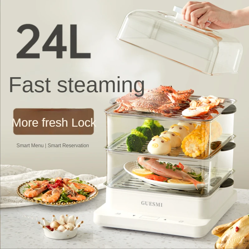 

Large-capacity electric steamer household multi-functional three-layer stainless steel breakfast machine