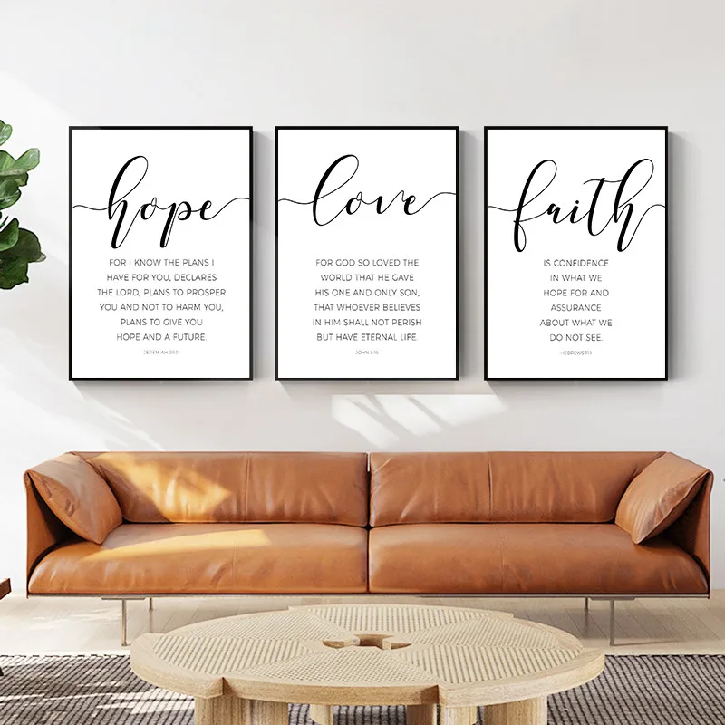 

Faith Hope Love Print Bible Verse Canvas Painting Christian Poster Wall Art for Living Room Decoration Home Decor Picture
