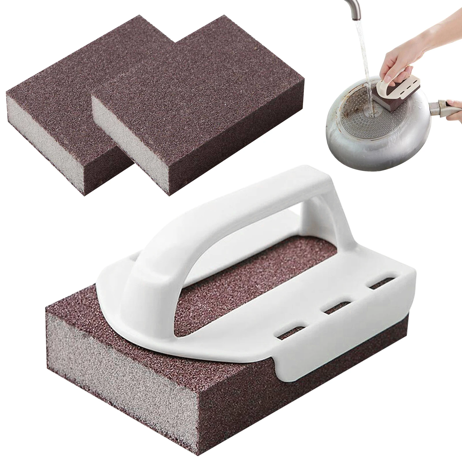 

Nano Carborundum Sponge Emery Sponge Brush With Handle Kitchen Rust Cleaning Tool Rust Removal Brush Pot Artifact Double-Sided