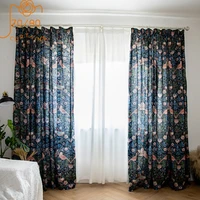 cotton linen blue bird print forest childrens room curtains for living room bedroom dining room home decoration partition