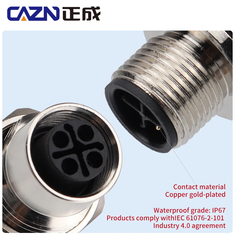 M12 S-код мужская и женская передняя монтажная розетка 3-контактный металлический