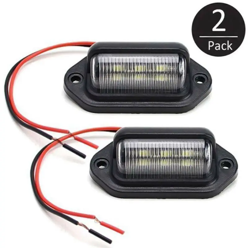 

2pcs Waterproof 6-LED 12V License Plate Light 2 Wire White Line Anode Black Line Cathode Car Boat Truck Trailer Step Lamp