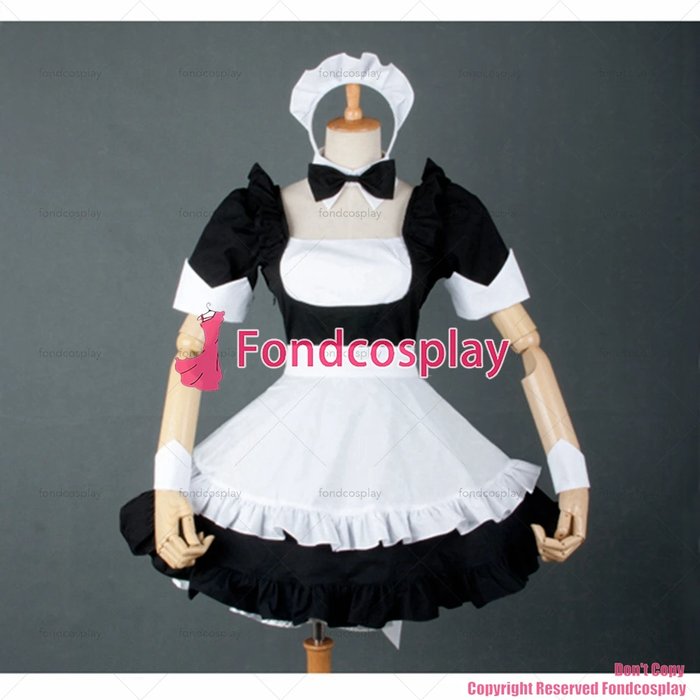 

fondcosplay adult sexy cross dressing sissy maid short black Cotton Dress Uniform white apron Costume Custom-made[G783]
