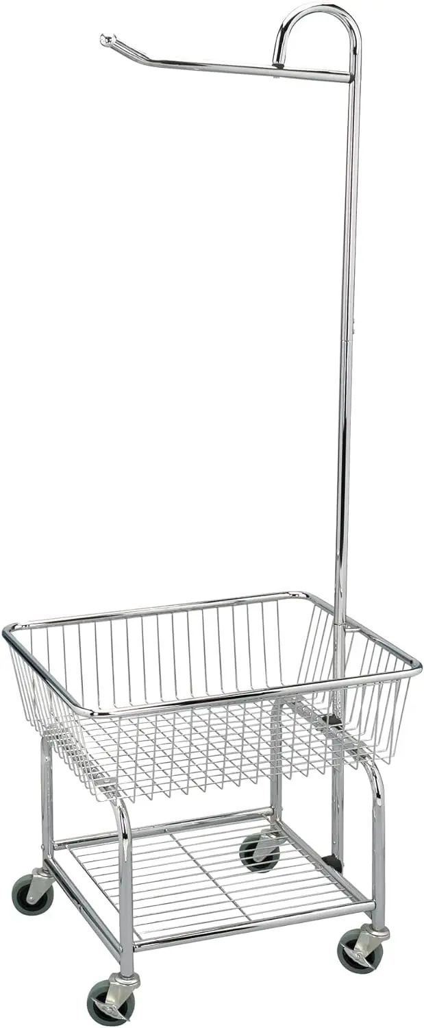 

Rolling Laundry Cart with Hanging Bar - Chrome Finish