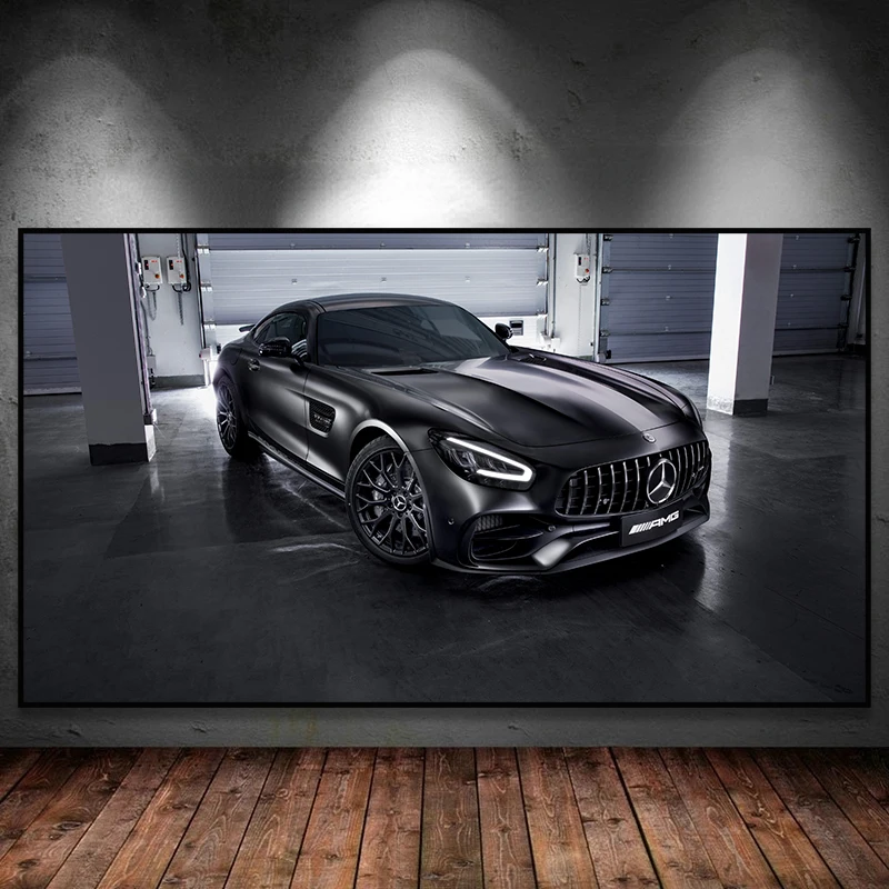Черный Автомобильный постер В индустриальном стиле Mercedes Benz Картина на холсте