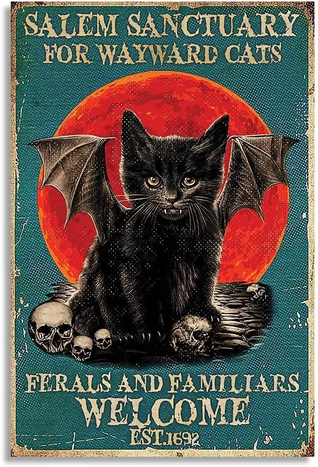 

Salem Sanctuary for Wayward Cats Ferals and Familiars Cat Retro Metal Tin Sign Vintage Sign for Home Coffee Wall Decor 8x12 Inch