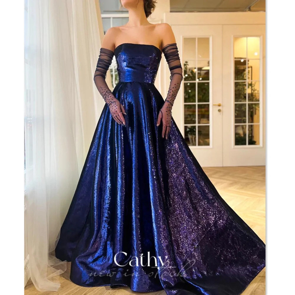 

Великолепные вечерние платья Cathy, сапфирово-голубое платье с блестящими блестками, для выпускного вечера, 2023