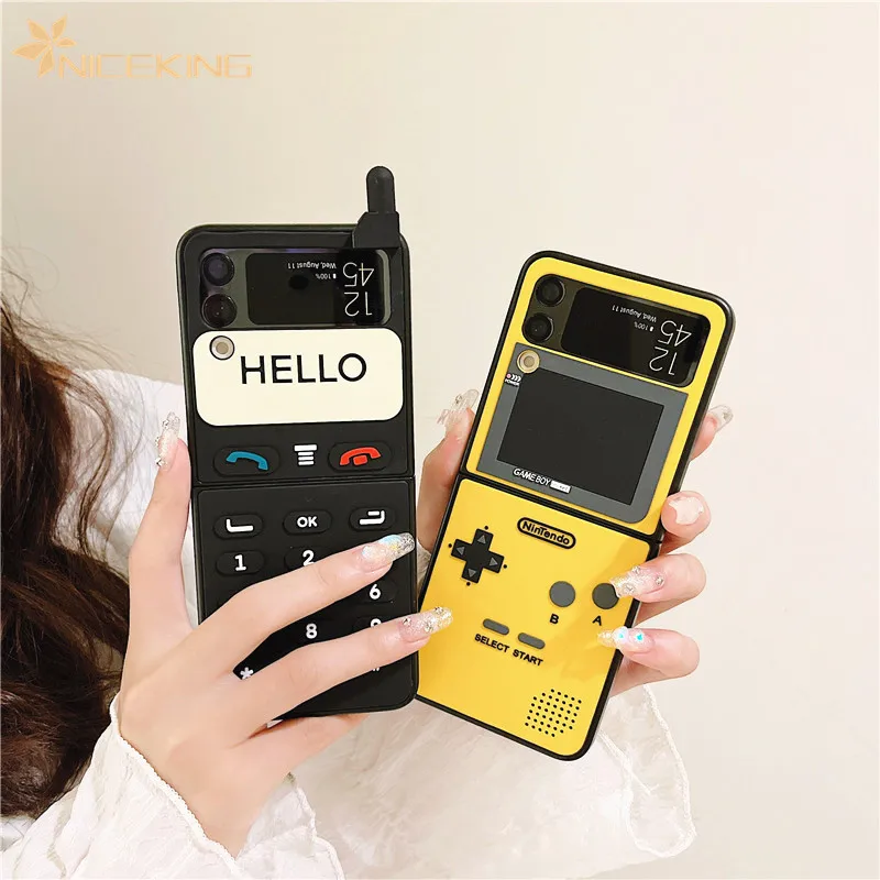 Phone Cases For Samsung Galaxy Z Flip 4 3 5G 3D Antenna Game Boy Luxury Hard Plastic Frame Silicone Cover For Samsung Z Flip3