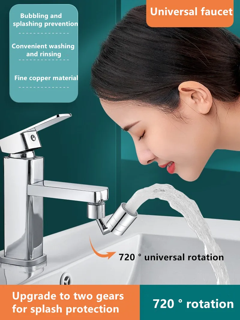 

Universal Faucet Extender Splash Proof Water Tap Stainless Steel 720° Rotation Sprayer Bubbler Nozzle Kitchen Washbasin Faucets