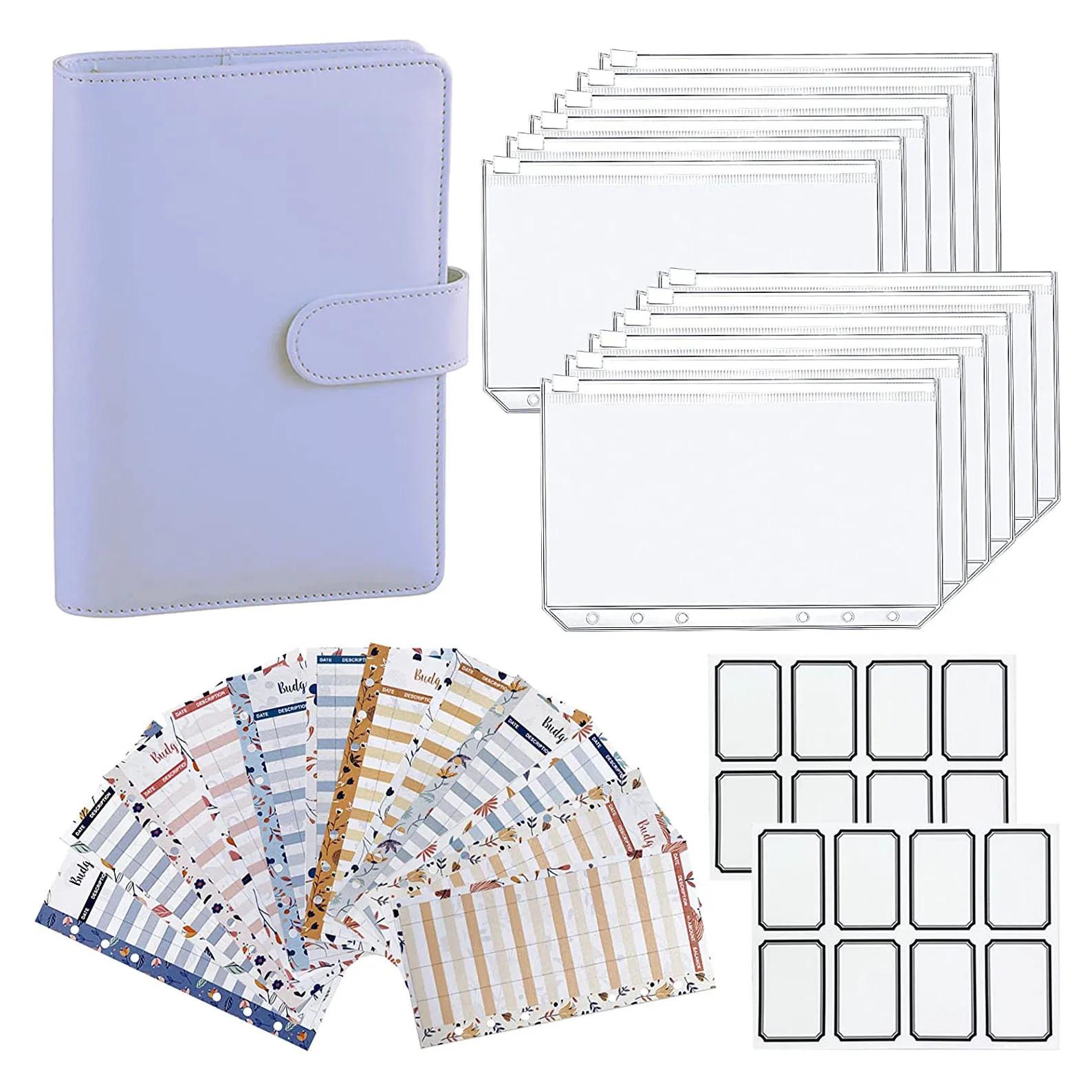 

27 Pcs A6 Budget Binder PU Leather Notebook Cash Envelope Planner with 12 Clear Zipper Pockets,12 Budget Sheets,Label Stickers