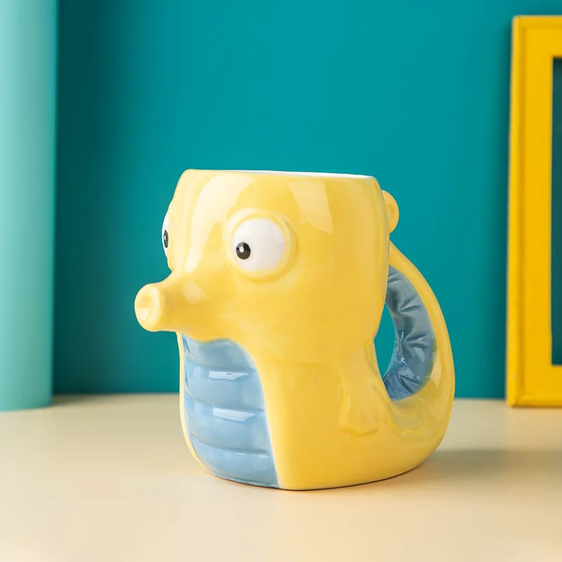 

3D Mug Ceramic Cup Seahorse Cup Cartoon Shape Cup Large Capacity Water Cup Coffee Cup Small Flower Pot