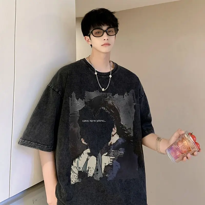 

Fashion O-Neck Loose All-match Printed Tee Shirt Men's Clothing 2023 Summer New Oversized Casual Pullovers Korean T-Shirt