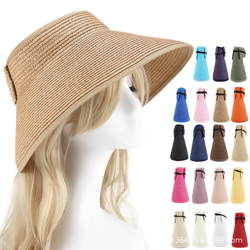 

2023 New Women Roll Up Sun Visor Wide Brim Straw Hat Summer Foldable Packable UV Protection Cap for Beach Travel Bonnet