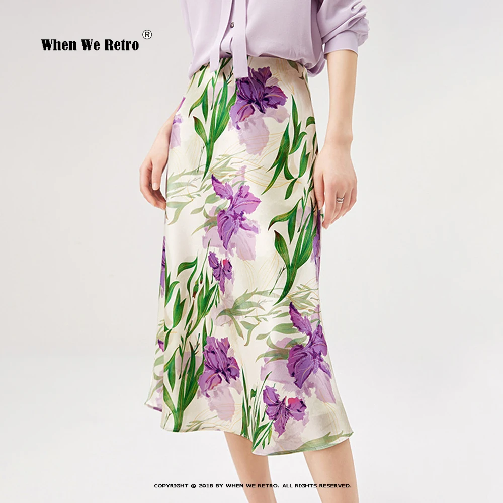 

Юбка женская трапециевидная средней длины с высокой талией и цветочным принтом