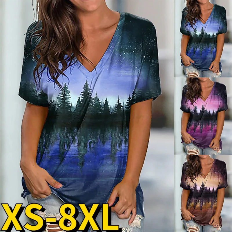 

Футболка женская оверсайз с коротким рукавом и V-образным вырезом