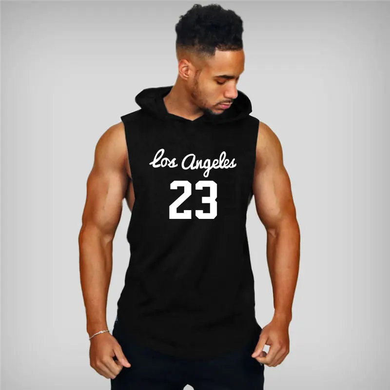 

New Bodybuilding Hooded Tank Top Mens Cotton Sleeveless Vest Sweatshirt Fitness Workout Sportswear Tops Male Muscle Gym Clothing