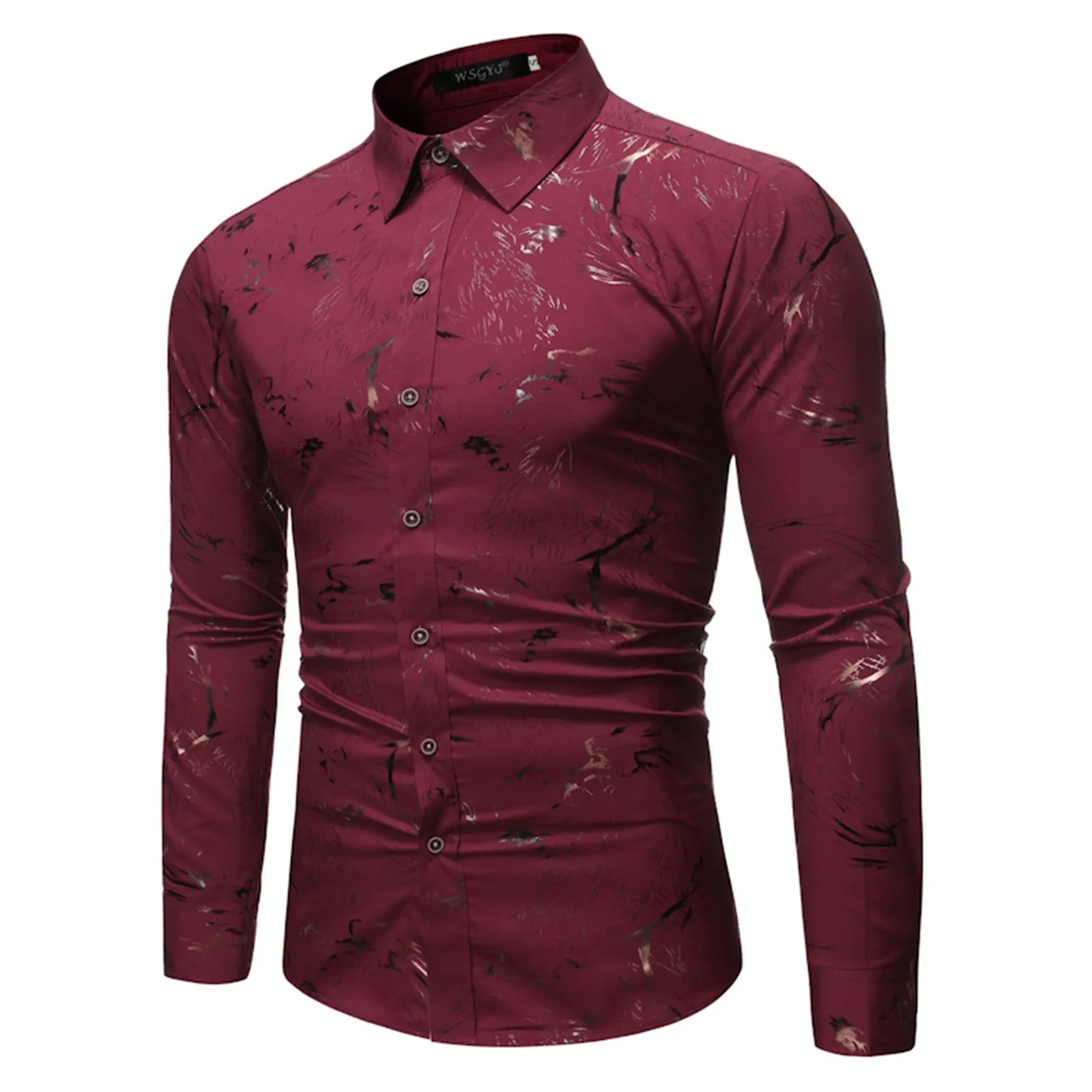 

Mens Long Sleeve Tops Men's Casual Lapel Regular Fit Top Shirt Long Sleeves Shirts Luxury Bronzing Printed N 1 Collar Short