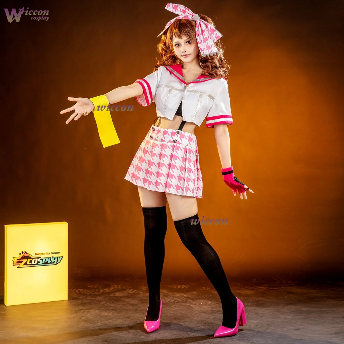 Фото Костюм для косплея YNotCos Person 4 Rise Kujikawa, парик, розово-белый клетчатый сексуальный наряд с топом и юбкой для женщин на Хэллоуин. №2