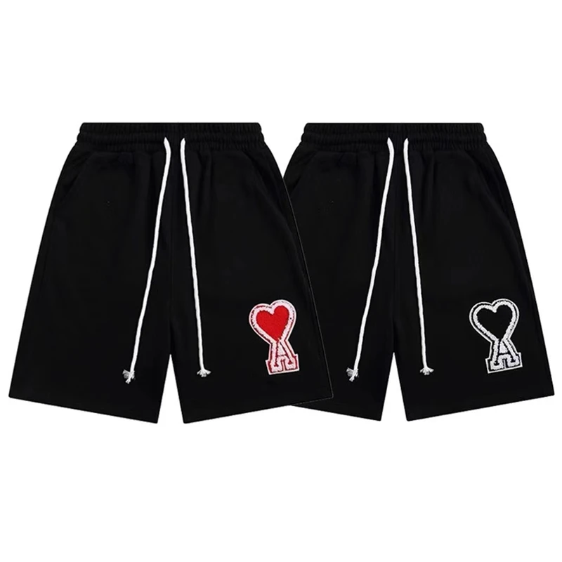 

American Tide Brand Summer Shorts Solid Color Embroidery Love A Letter Drawstring Sports Five-point Pants Couple Models