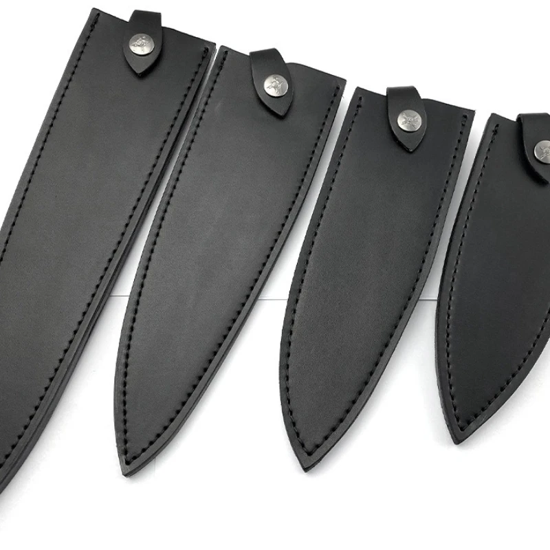 

4 SIZE First Layer Leather Genuine Cowhide Chef Straight Knife Sheath Cook Knives Cover Kitchen Scabbard with Buckle Real Black