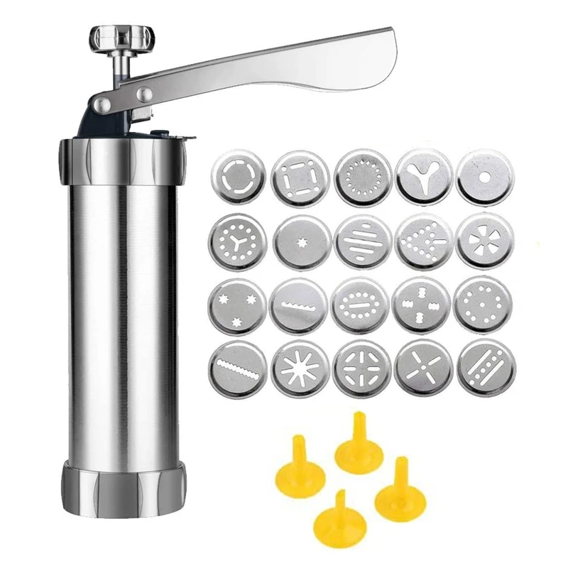 

Cookie Press Cookie Press Gun Kit DIY Biscuit Maker and Churro Maker with 20 Decorative Stencil Discs and 4 Icing Tips