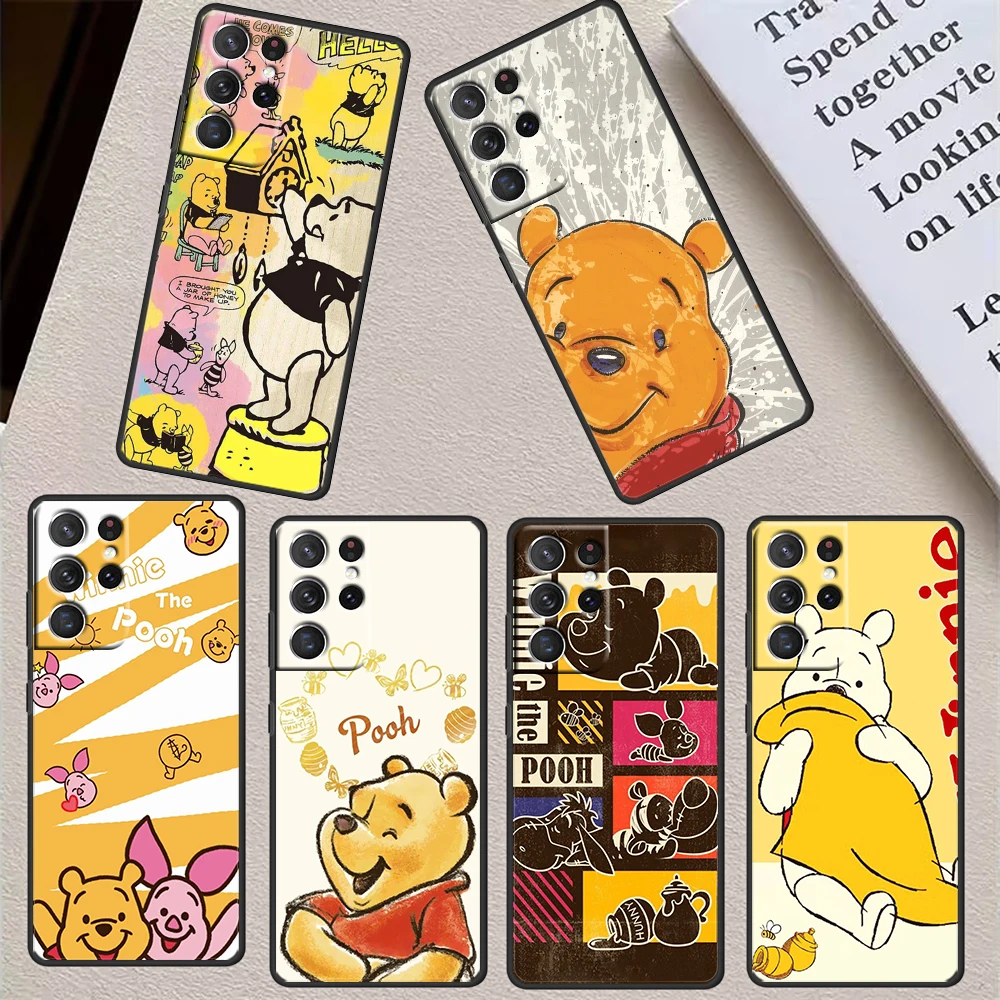 

Cartoon Winnie the Pooh For Samsung S23 S22 S21 S20 FE Ultra Pro Lite S10 S10E S9 S8 Plus 5G Black Phone Case Cover