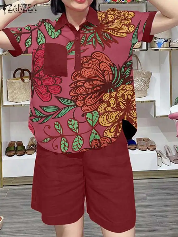 ZANZEA богемные короткие комплекты летние женские спортивные костюмы модные