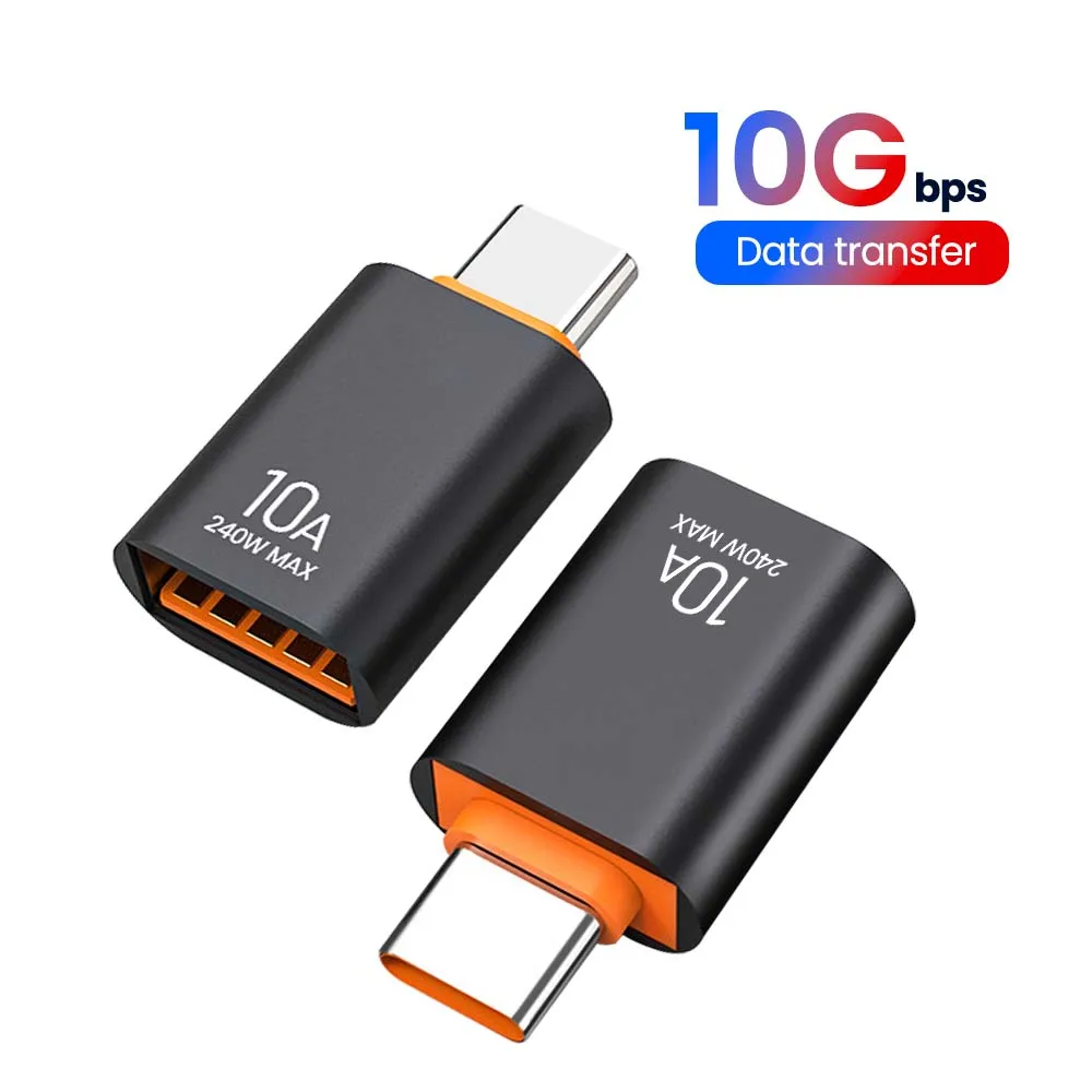 

10A 240W OTG Fast Charging Type C Male To USB A Female 10Gbps Data Transfer Adapter For Laptop Macbook Samsung Xiaomi POCO Phone