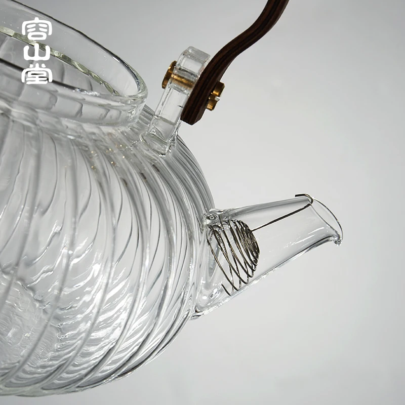 HMLOVE Glass Teapot Wood Handle Teawear Set Cup Filter Chinese Tea Ceremony High Boron Silicon Transparent Pumpkin Pot 900ML images - 6