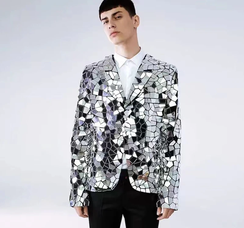 Зеркальные танцевальные костюмы мужской костюм робота золотого цвета с