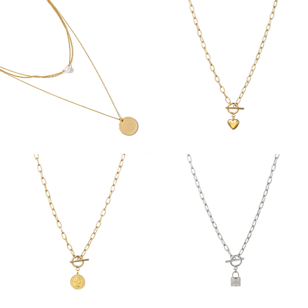 Колье из нержавеющей стали для женщин с золотой цепочкой, подвесками в виде сердца, чокером, украшением в стиле смайлик и поп-подвеской.