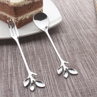 creative personality stainless steel tree golden silver coffee stirring spoon dessert leaf home restaurant sugar
