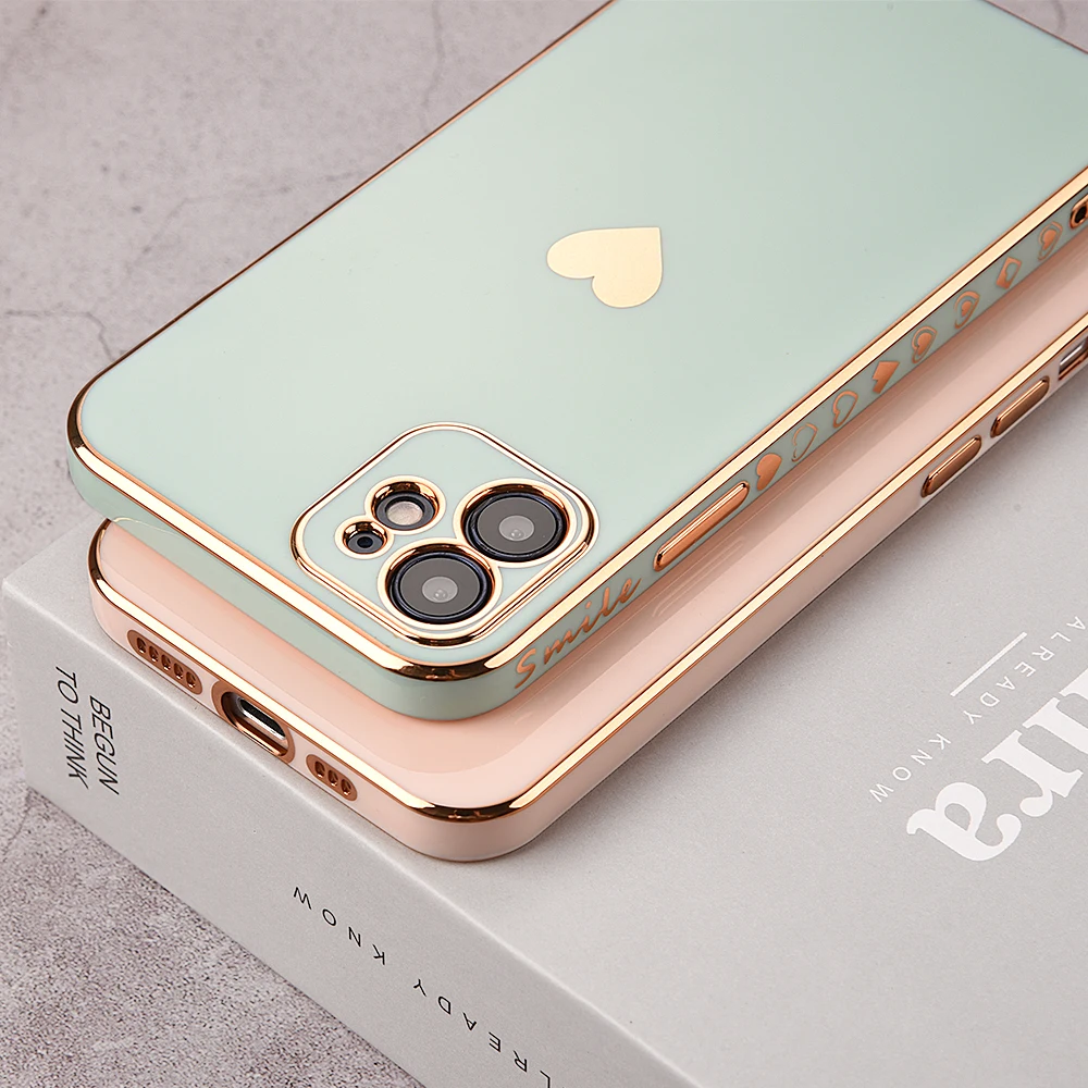 

Electroplated Love Heart Phone Case for IPhone 12Pro 12 11 Pro Max XR XS Max X 7 8 Plus 6 6S SE 2020 12 Mini Plating Bumper Case