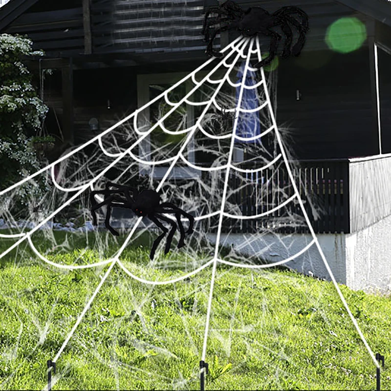 Halloween Decorations Artificial Spider Web Super Stretch Cobwebs with Fake Spiders Scary Party Scene Decor Horror House Props