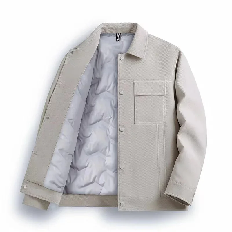 

Высококачественный легкий пуховик, мужской зимний трендовый теплый комбинезон, повседневный свободный короткий пуховик с отложным воротником