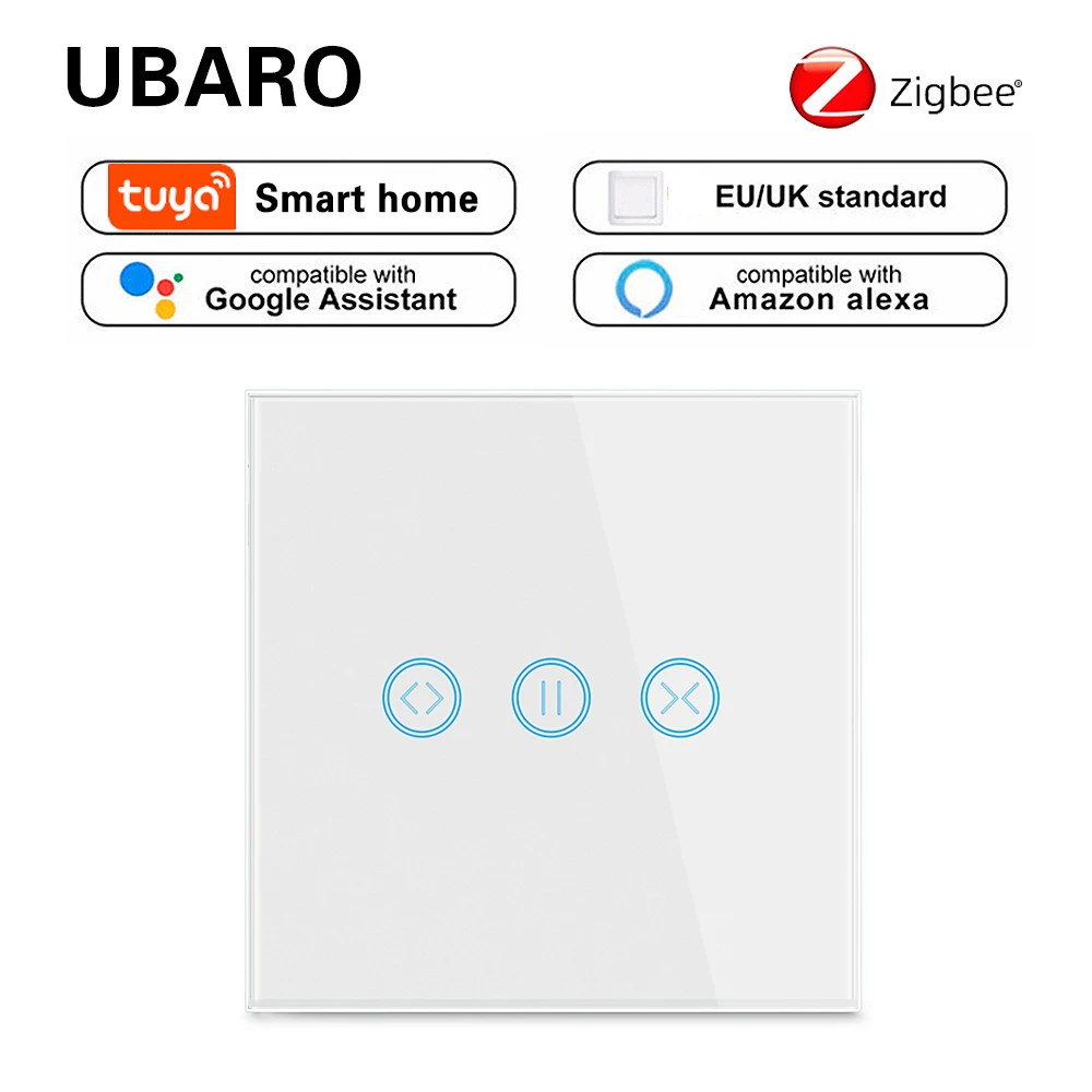 

EU/UK 1800W Zigbee Wifi Tuya Smart Curtain Switch Glass Panel Work with Google Home Alexa Voice for Blinds Roller Shade Motor