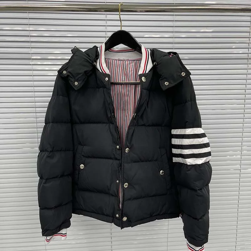Winter Black TB Down Jacket Fashion Striped Warm Hooded Men Down Coats Thick Duck Parka Women Down Jackets Winter Outdoor Coat
