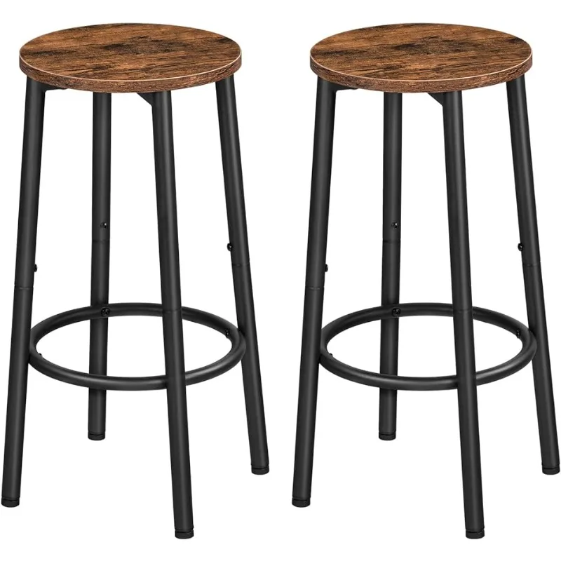 

Set of 2 Bar Chairs, Kitchen Round Height Stools with Footrest, Breakfast Bar Stools, Sturdy Steel Frame, for Dining Room