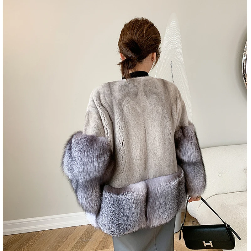 New 100% Natural Importe Mink Fur Coats 2022 Winer Fashion Warm Female Short Real Mink Fur Coat Real Fox Fur Jacket Women