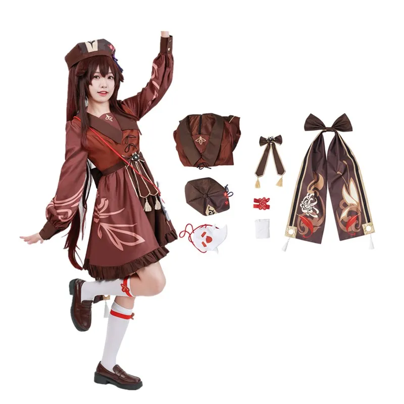 

Genshin Impact Hutao Cosplay Costume Wig Adult Women Girls Lolita Dress Hat Outfits Halloween Carnival Party Suit
