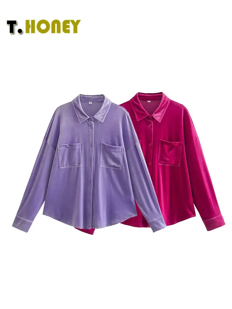 

TELLHONEY Women Fashion Lapel Collar Single Breasted Blouses Female Casual With Pockets Long Sleeves Loose Shirt