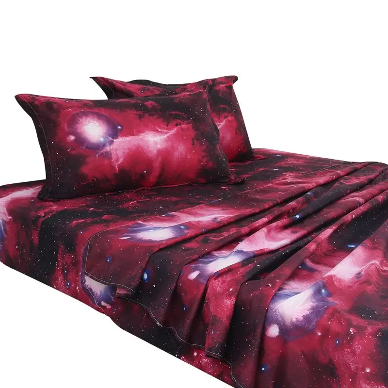 

Galaxy Print Bed Sheets Pillow Cases Bedding Set Red Queen