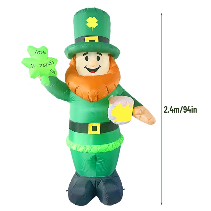 

Saint Patrick's Day Luminous Inflatable Model 2.4m Clover Shamrock Leprechaun Doll for Irish Festival Party Outdoor