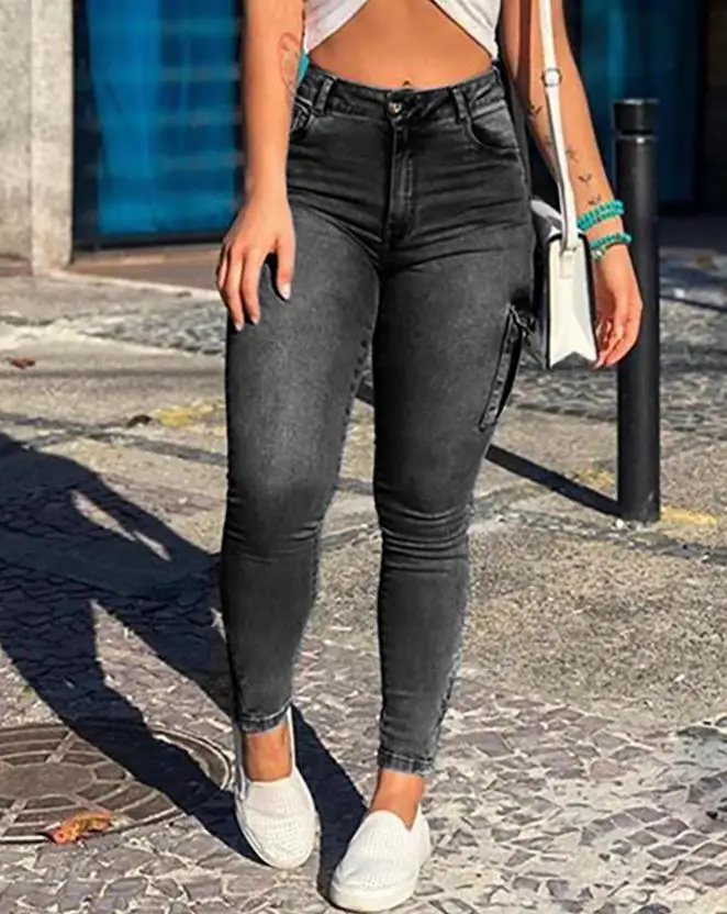 Personalized Women's Jeans 2023 New Fashion Street Women's Pants Button Pocket Design Casual Skinny Jeans Casual Pants
