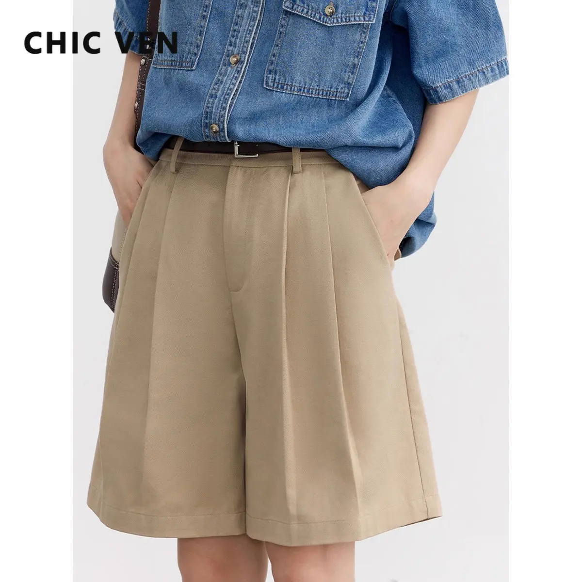 CHIC VEN Women Shorts Lyocell Loose Casual Wide Leg Short Pants High Waisted Woman Short Trousers Summer 2023 Female Clothing